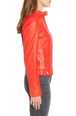 Cole Haan Leather Moto Jacket Red