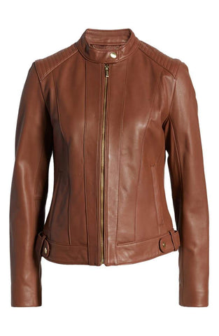 Cole Haan Leather Moto Jacket Hickory