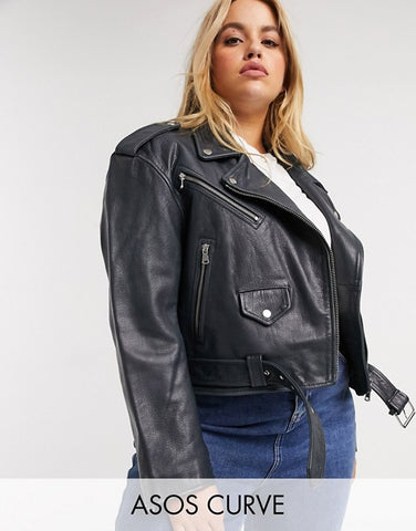 Curve washed leather biker jacket