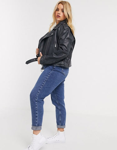 Curve washed leather biker jacket