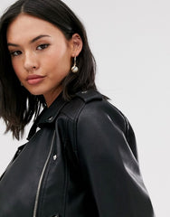 Pull&Bear faux leather biker jacket in black