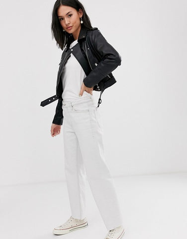 Pull&Bear faux leather biker jacket in black