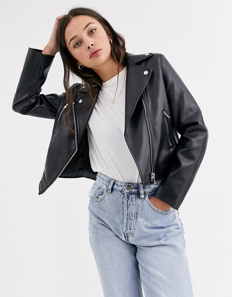 Ultimate faux leather biker jacket in black