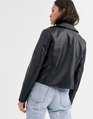 Ultimate faux leather biker jacket in black