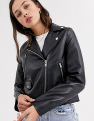 Ultimate faux leather biker jacket in black