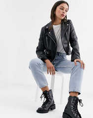 Ultimate faux leather biker jacket in black