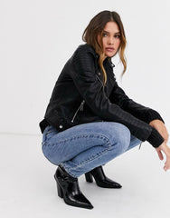Vero Moda leather look biker jacket in black