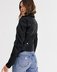Vero Moda leather look biker jacket in black
