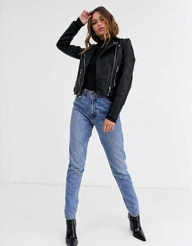 Vero Moda leather look biker jacket in black