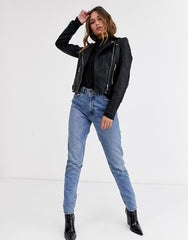 Vero Moda leather look biker jacket in black