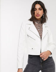 Faux white leather biker jacket