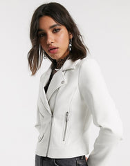 Faux white leather biker jacket