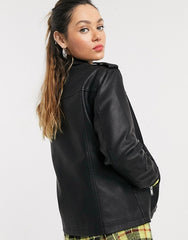 Noisy May oversized leather look jacket in black