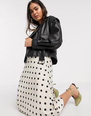 Stradivarius 80's faux leather biker jacket in black