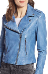 Donna Lambskin Leather Moto Jacket