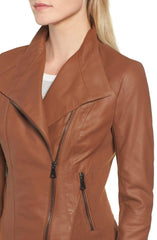 Andrew Marc Felix Stand Collar Leather Jacket Whikey