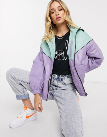 Dua Lipa x Pepe Jeans leather colourblock windbreaker Jacket
