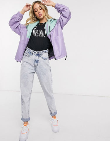 Dua Lipa x Pepe Jeans leather colourblock windbreaker Jacket