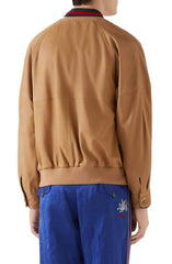 Web Trim Leather Bomber Jacket