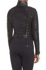 BLANC NOIR Leather & Mesh Moto Jacket