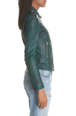 IRO Leather Moto Jacket Dark Green
