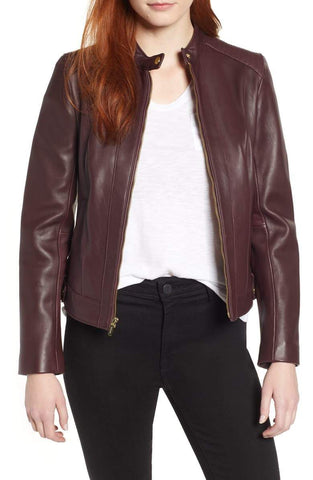 Cole Haan Leather Moto Jacket Chianti