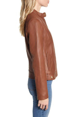 Cole Haan Leather Moto Jacket Hickory