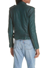 IRO Leather Moto Jacket Dark Green