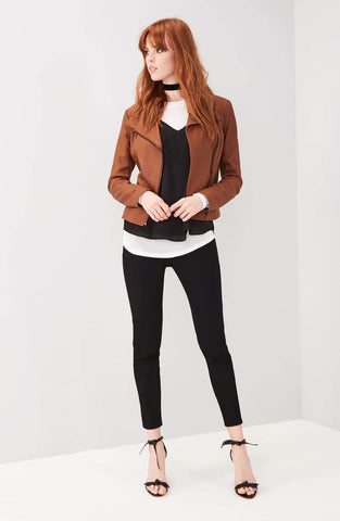 Andrew Marc Felix Stand Collar Leather Jacket Whikey