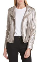 IRO Leather Moto Jacket Golden Brown