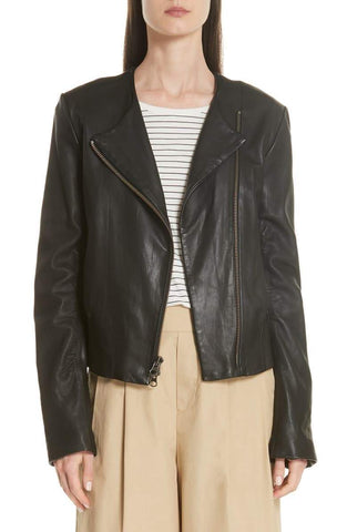 Zip Cross Front Leather Jacket