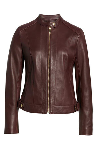Cole Haan Leather Moto Jacket Chianti