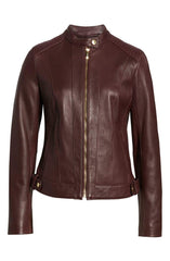 Cole Haan Leather Moto Jacket Chianti