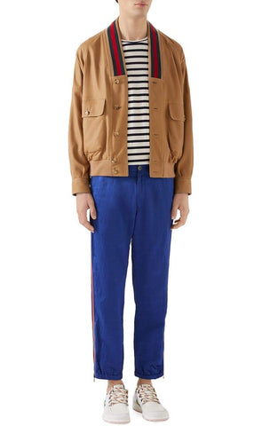 Web Trim Leather Bomber Jacket