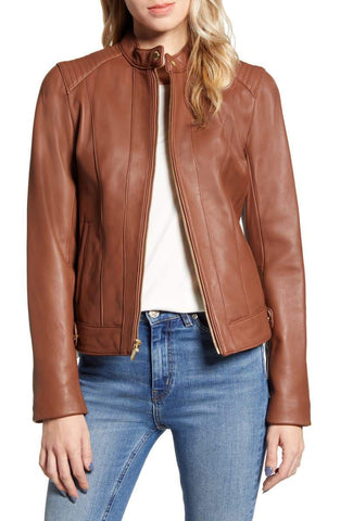 Cole Haan Leather Moto Jacket Hickory
