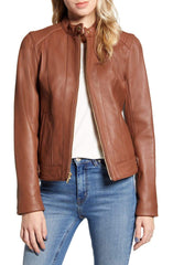 Cole Haan Leather Moto Jacket Hickory