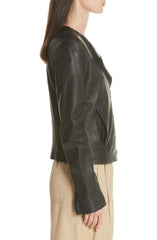 Zip Cross Front Leather Jacket