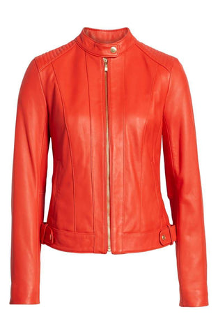 Cole Haan Leather Moto Jacket Red