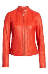 Cole Haan Leather Moto Jacket Red