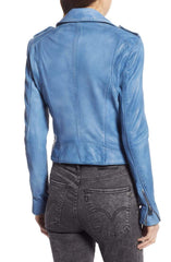 Donna Lambskin Leather Moto Jacket