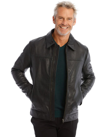 Leather Jacket with Montague Collar
