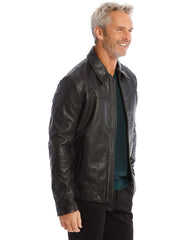 Leather Jacket with Montague Collar
