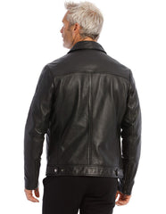 Leather Jacket with Montague Collar