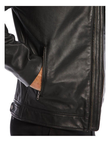 Leather Jacket with Montague Collar