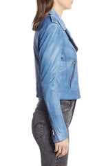 Donna Lambskin Leather Moto Jacket