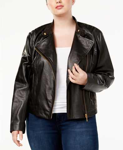 Women's Plus Size Lambskin Leather Moto Jacket
