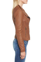 Andrew Marc Felix Stand Collar Leather Jacket Whikey