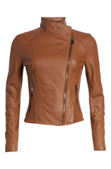 Andrew Marc Felix Stand Collar Leather Jacket Whikey