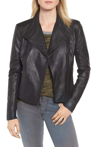 Andrew Marc Felix Stand Collar Leather Jacket