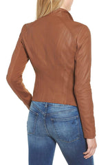 Andrew Marc Felix Stand Collar Leather Jacket Whikey